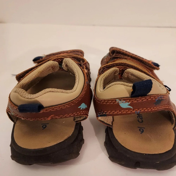 Carter's Brown and Dinosaur Karter Hook and Loop Play Sandals in Size 6 - Picture 4 of 11